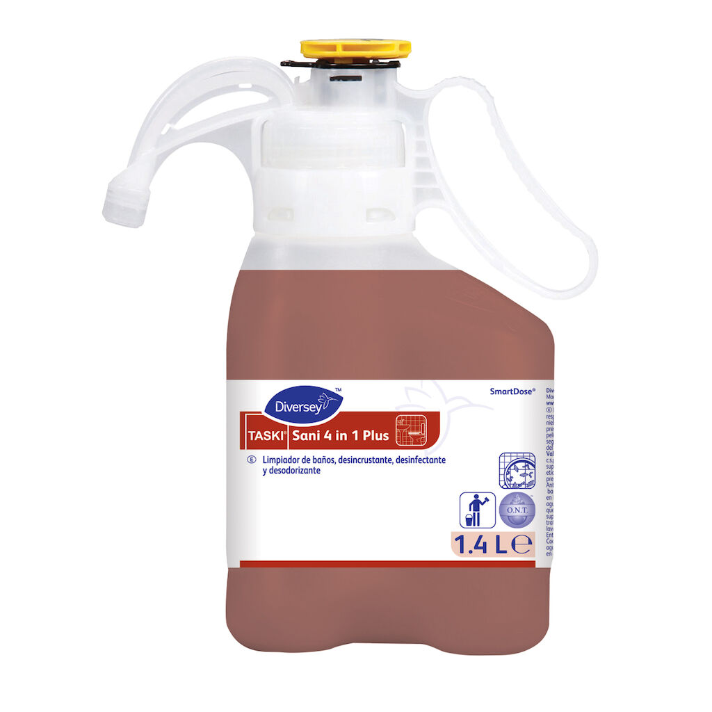 TASKI Sani 4 in 1 Plus 1.4L - Detergente, desinfectante, desincrustante y desodorizante para cuartos de baño